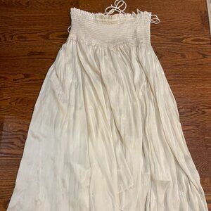 la Johnson White boho Smocked Skirt / Strapless Dress –handkerchief longer Midi